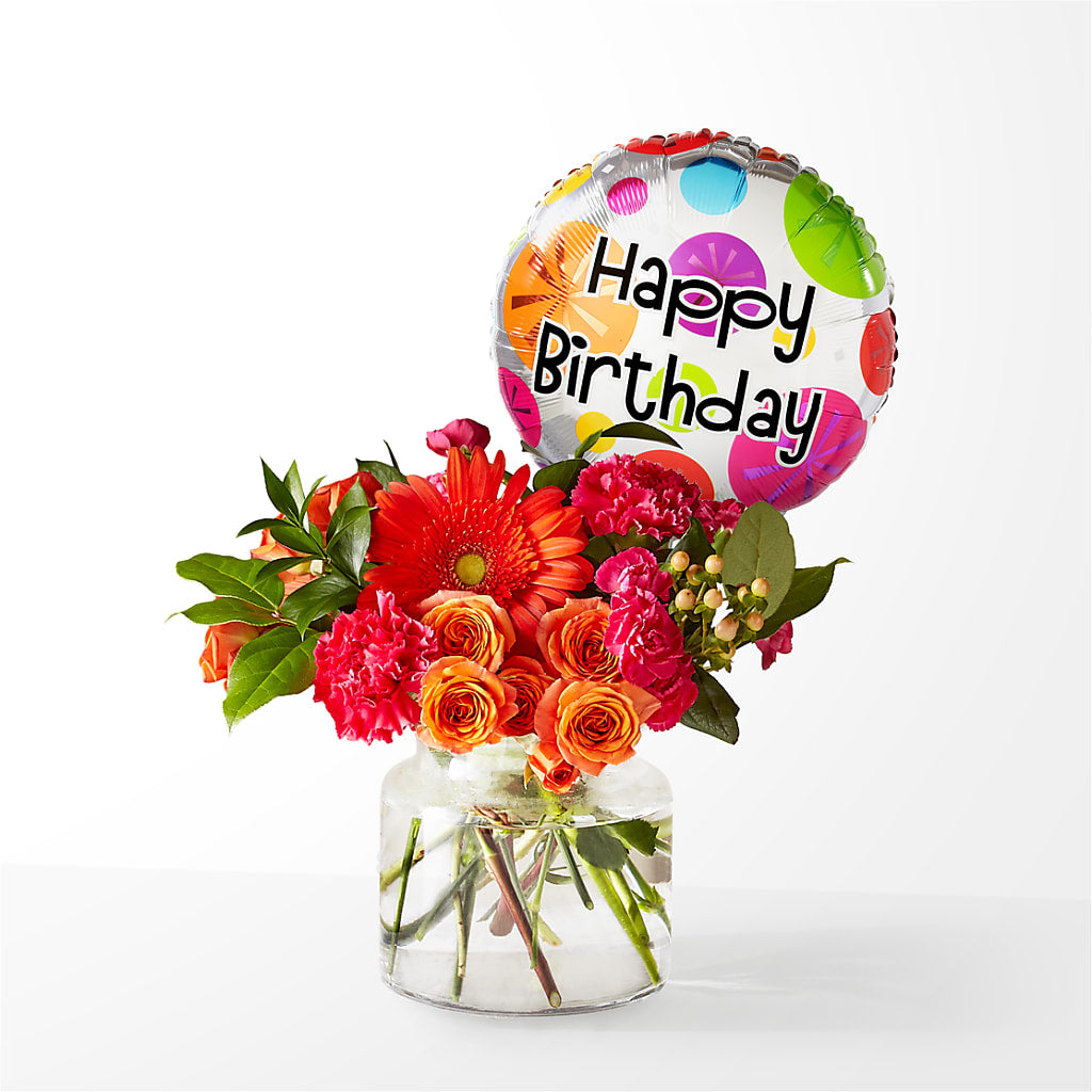Fiesta Bouquet with Birthday Balloon – SOUTHERN BELLE'S FLORIST, Easley SC