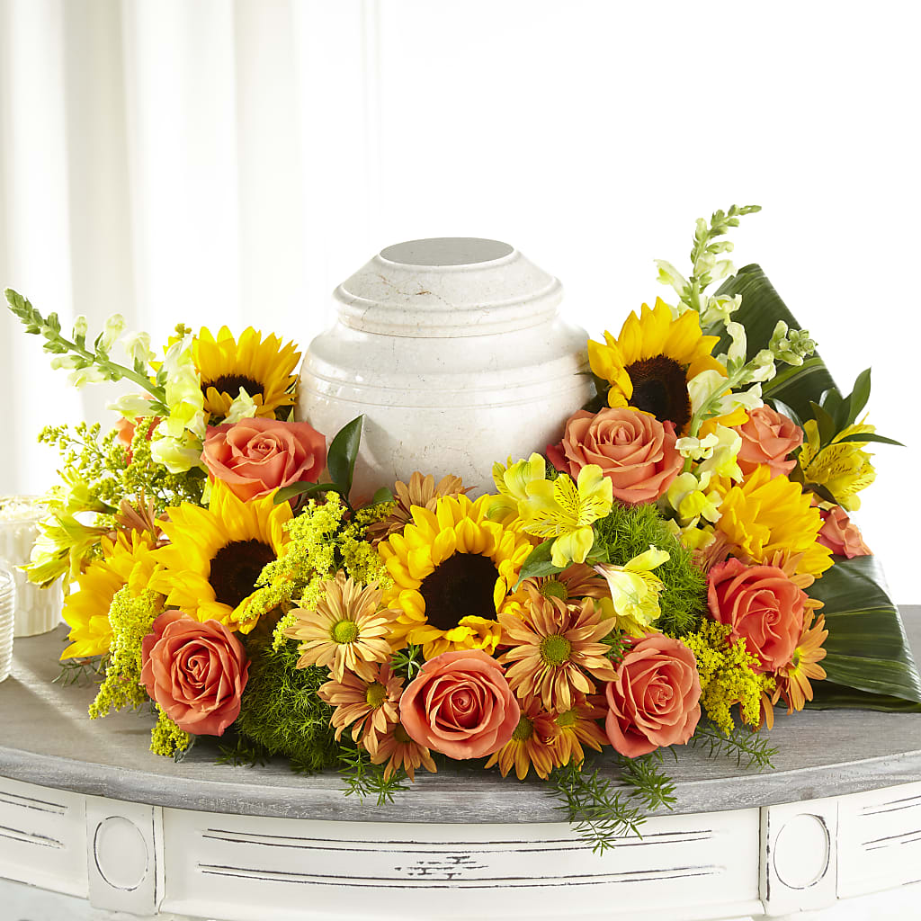 Faithful Sunflower Cremation Adornment – SOUTHERN BELLE'S FLORIST, Easley SC