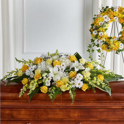 Golden Harmony Casket Spray – SOUTHERN BELLE'S FLORIST, Easley SC